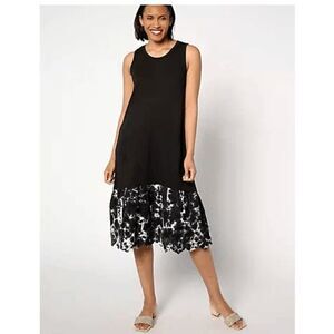 LOGO by Lori Goldstein Women Medium Regular Cotton Modal Tank Dress Black‎ NWOT)